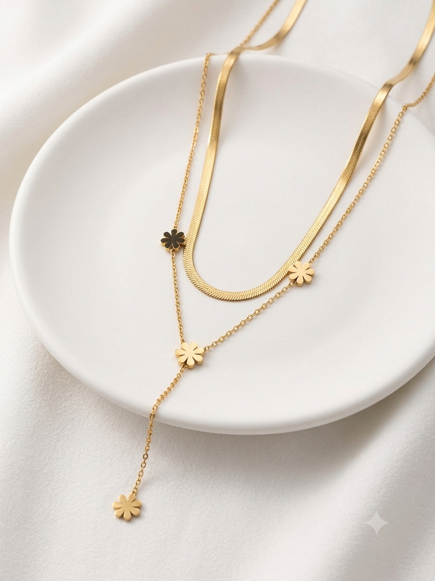 Golden Bloom Layered Y-Necklace-dual chain