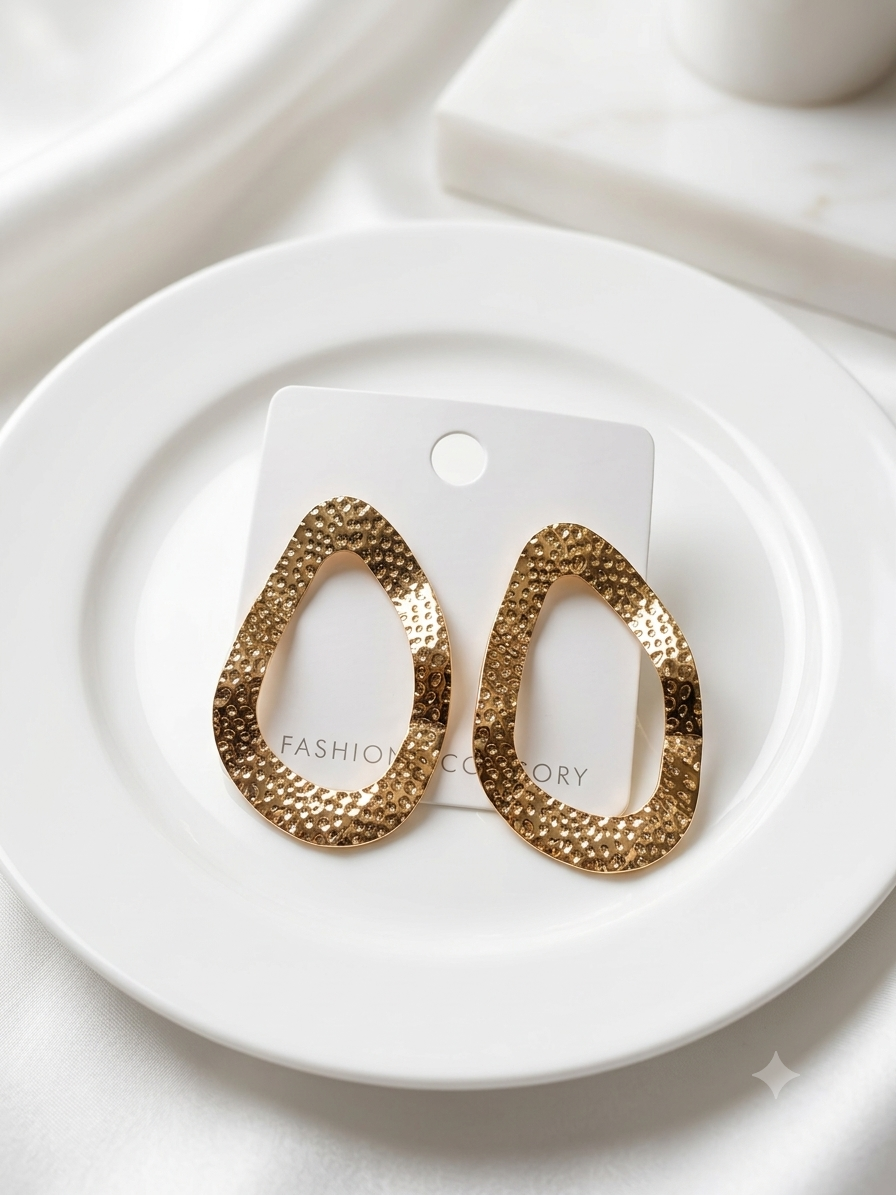 Hammered Gold Organic Hoop statement peice earrings