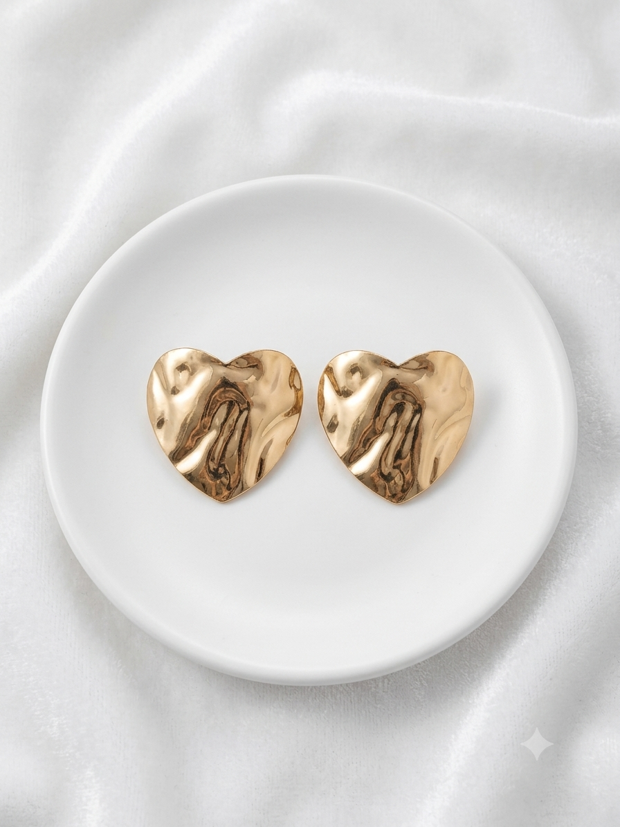 Liquid Gold Hammered Heart Stud Earrings