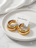 Double- Row Chunky Gold Hoop Earrings