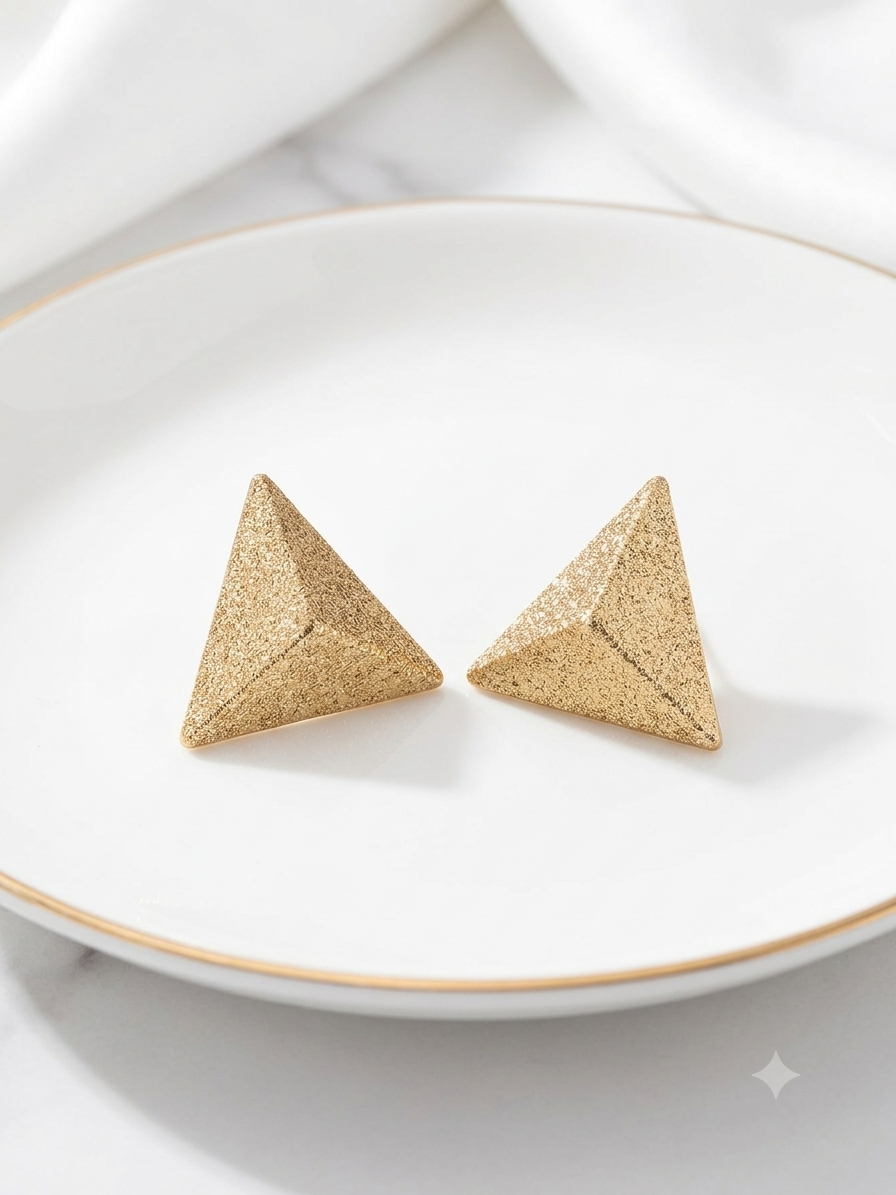 Textured Gold Geometric Pyramid Stud Earrings