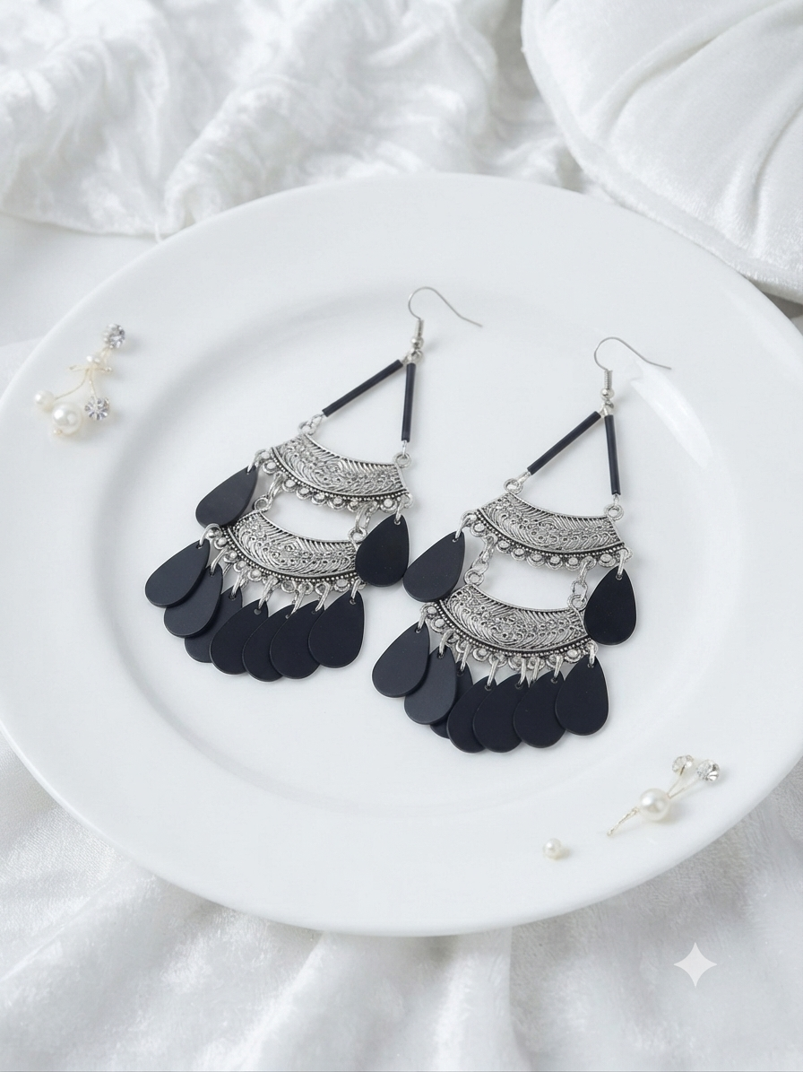 Bohemian monochrome black earrings