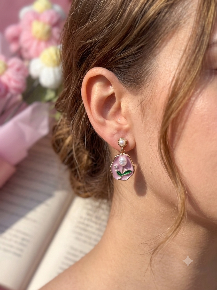 Blush bloom pearl drop earrings