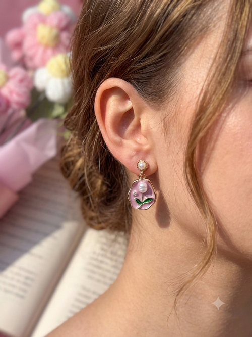 Blush bloom pearl drop earrings