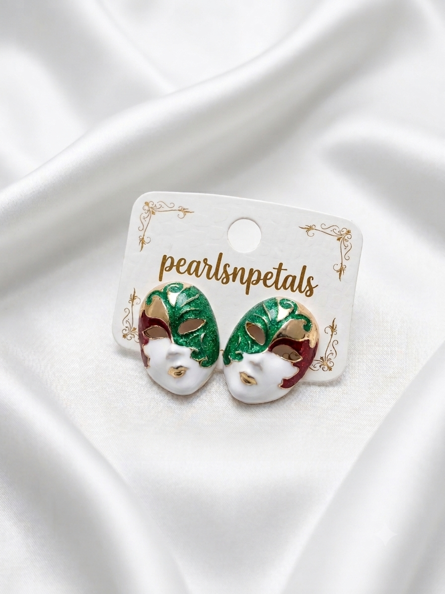 Mask enamel stud earrings