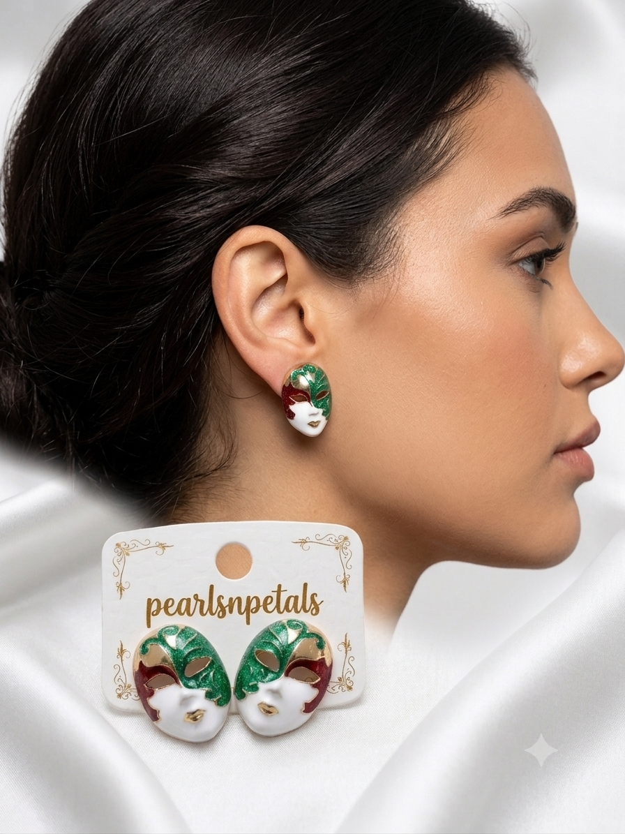 Mask enamel stud earrings